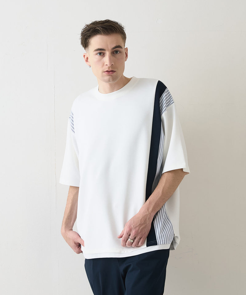 【Blue Standard/ブルースタンダード】接触冷感 COOLスムース フェイクレイヤード リラックスフィット切り替えデザインTシャツ