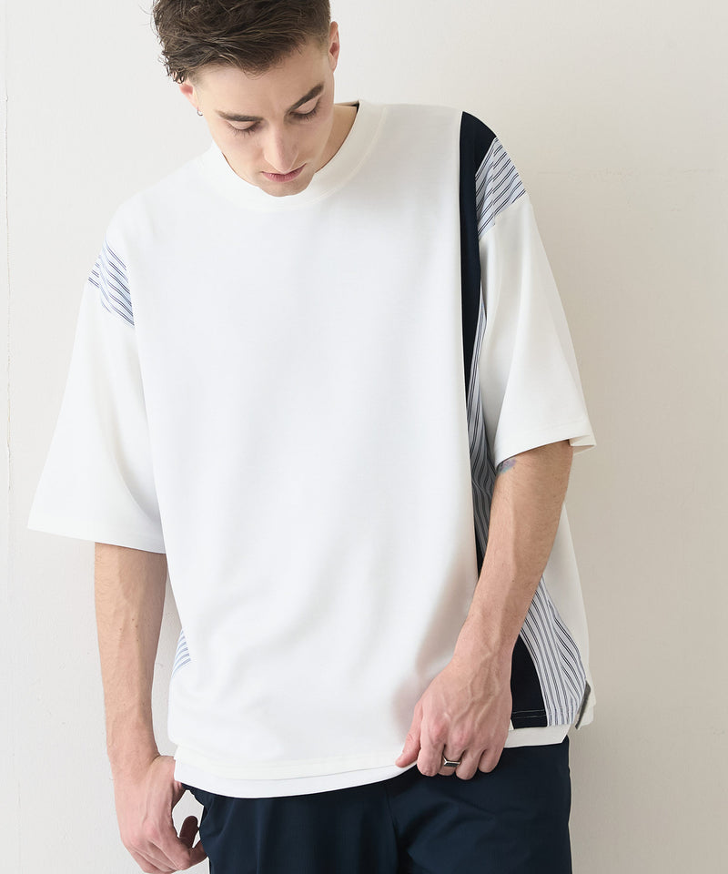 【Blue Standard/ブルースタンダード】接触冷感 COOLスムース フェイクレイヤード リラックスフィット切り替えデザインTシャツ