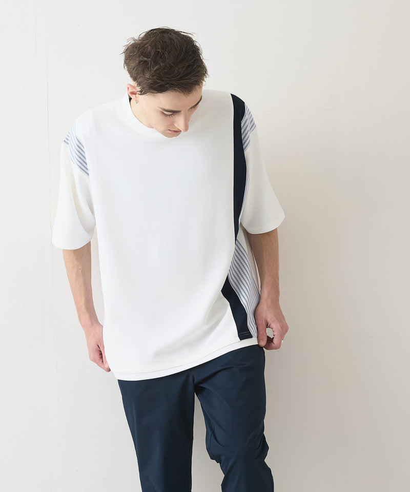 【Blue Standard/ブルースタンダード】接触冷感 COOLスムース フェイクレイヤード リラックスフィット切り替えデザインTシャツ