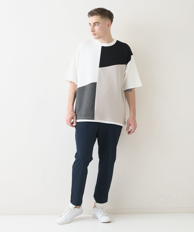 【Blue Standard/ブルースタンダード】接触冷感 COOLスムース フェイクレイヤード リラックスフィット切り替えデザインTシャツ
