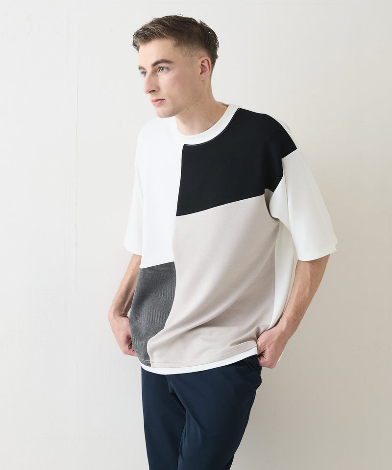 【Blue Standard/ブルースタンダード】接触冷感 COOLスムース フェイクレイヤード リラックスフィット切り替えデザインTシャツ