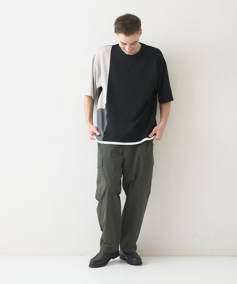 【Blue Standard/ブルースタンダード】接触冷感 COOLスムース フェイクレイヤード リラックスフィット切り替えデザインTシャツ