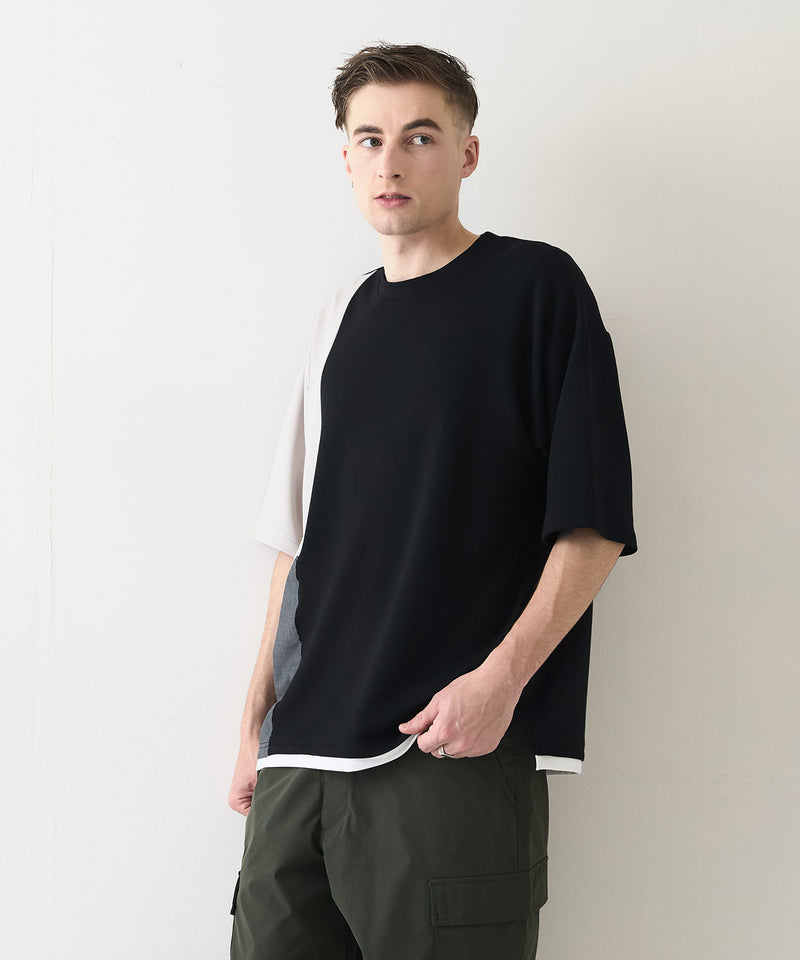 【Blue Standard/ブルースタンダード】接触冷感 COOLスムース フェイクレイヤード リラックスフィット切り替えデザインTシャツ