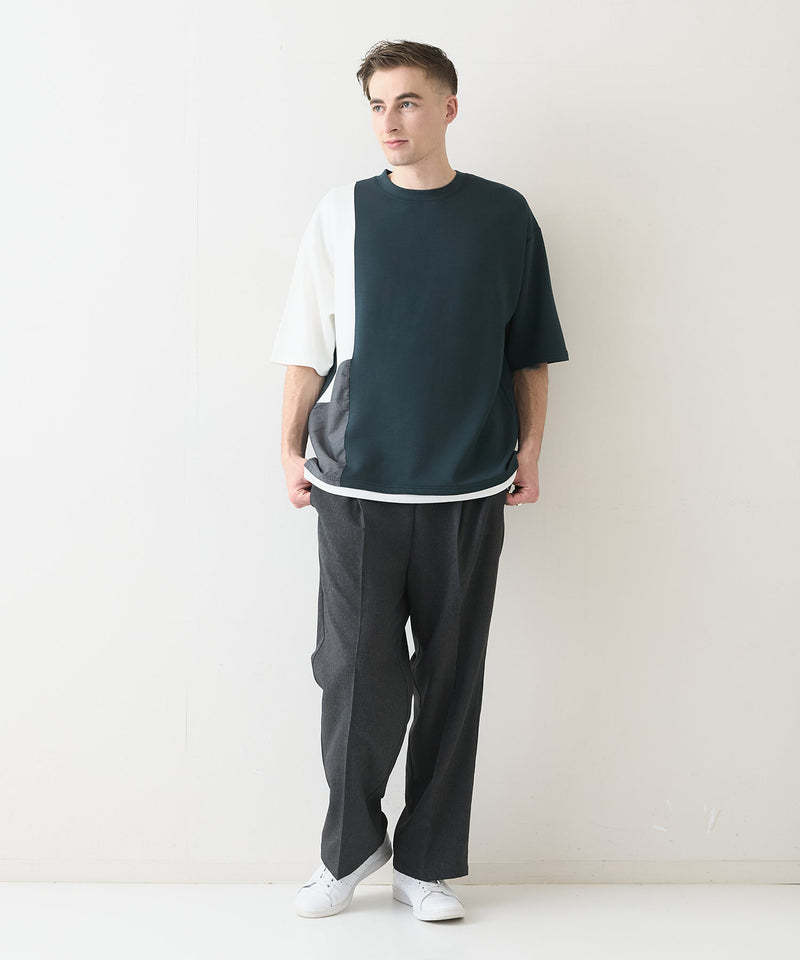 【Blue Standard/ブルースタンダード】接触冷感 COOLスムース フェイクレイヤード リラックスフィット切り替えデザインTシャツ