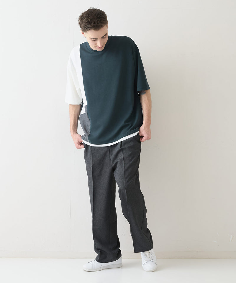 【Blue Standard/ブルースタンダード】接触冷感 COOLスムース フェイクレイヤード リラックスフィット切り替えデザインTシャツ