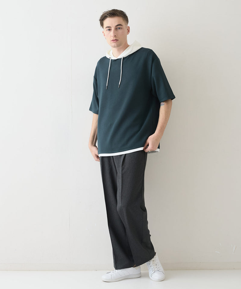 接触冷感 COOLスムース フェイクレイヤード リラックス フィット  Tパーカー BLUE STANDARD
