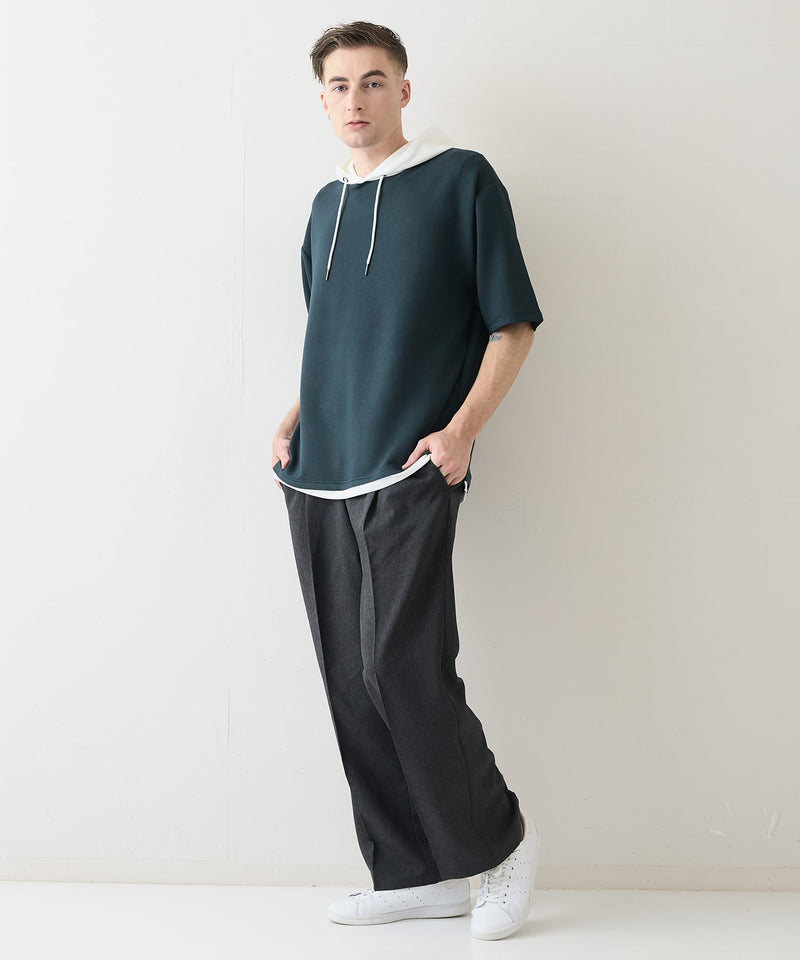 接触冷感 COOLスムース フェイクレイヤード リラックス フィット  Tパーカー BLUE STANDARD