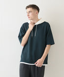 接触冷感 COOLスムース フェイクレイヤード リラックス フィット  Tパーカー BLUE STANDARD