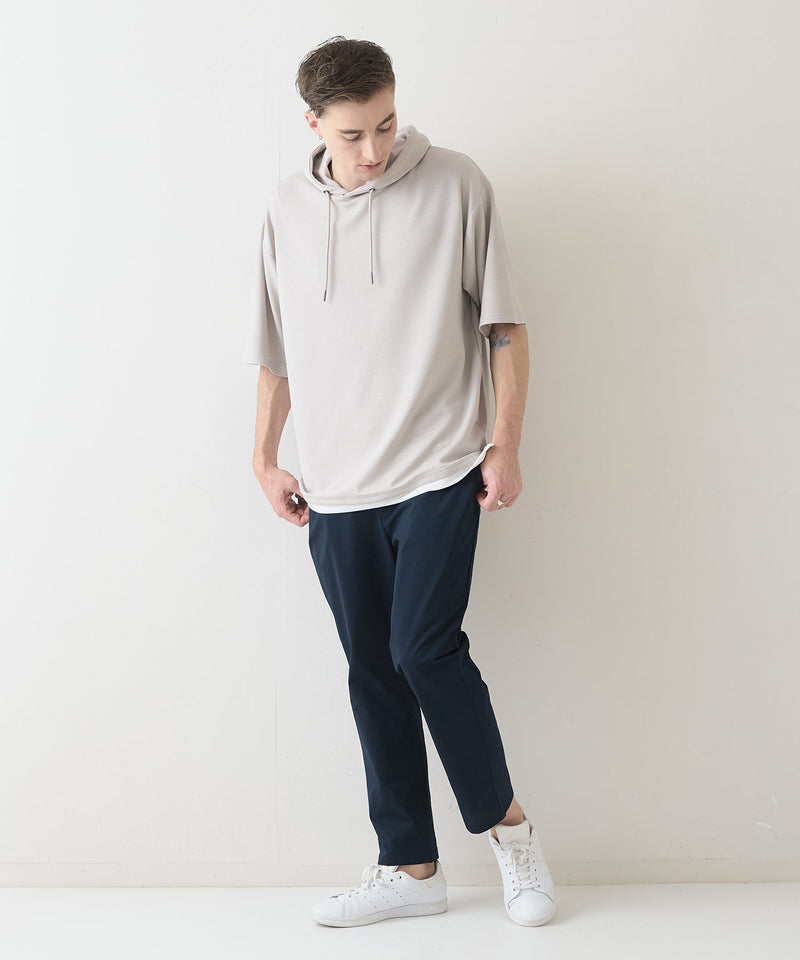 接触冷感 COOLスムース フェイクレイヤード リラックス フィット  Tパーカー BLUE STANDARD