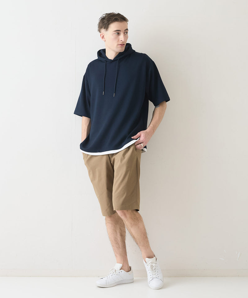 接触冷感 COOLスムース フェイクレイヤード リラックス フィット  Tパーカー BLUE STANDARD