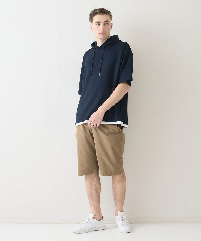 接触冷感 COOLスムース フェイクレイヤード リラックス フィット  Tパーカー BLUE STANDARD