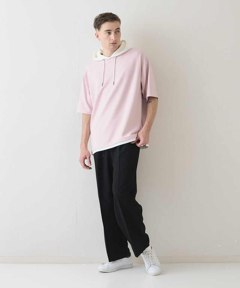 接触冷感 COOLスムース フェイクレイヤード リラックス フィット  Tパーカー BLUE STANDARD