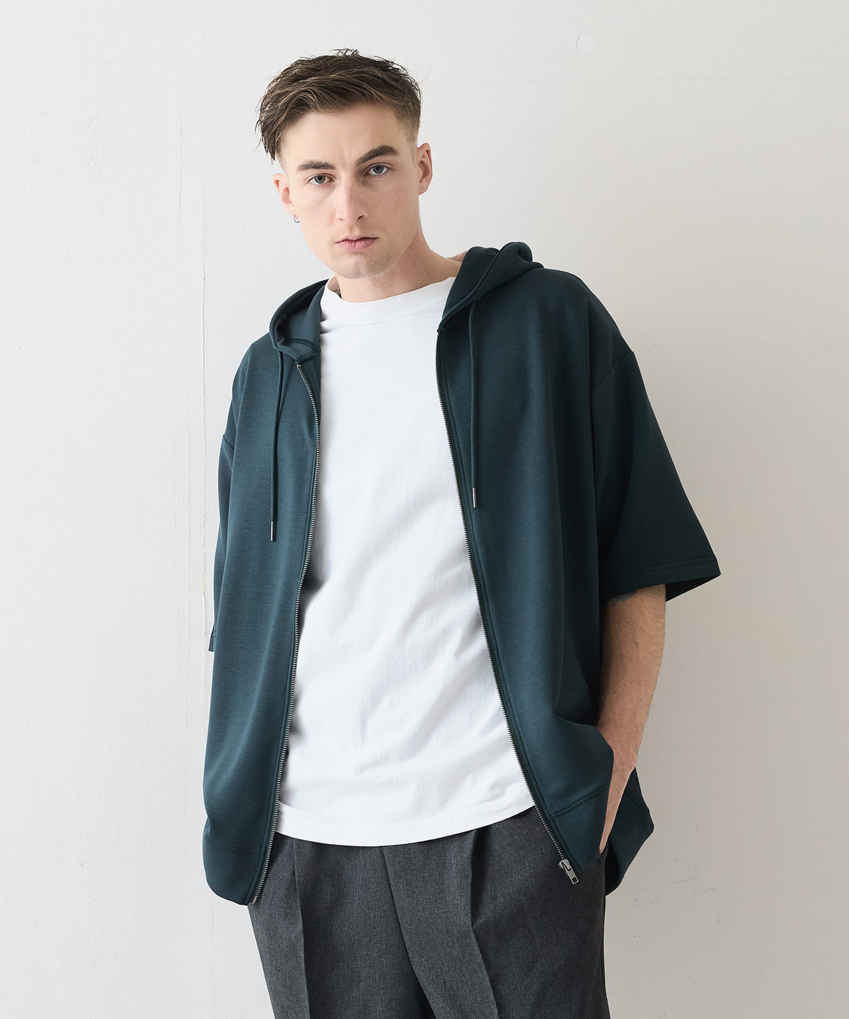 接触冷感 COOLスムース5分袖パーカー 【BLUE STANDARD/ブルー