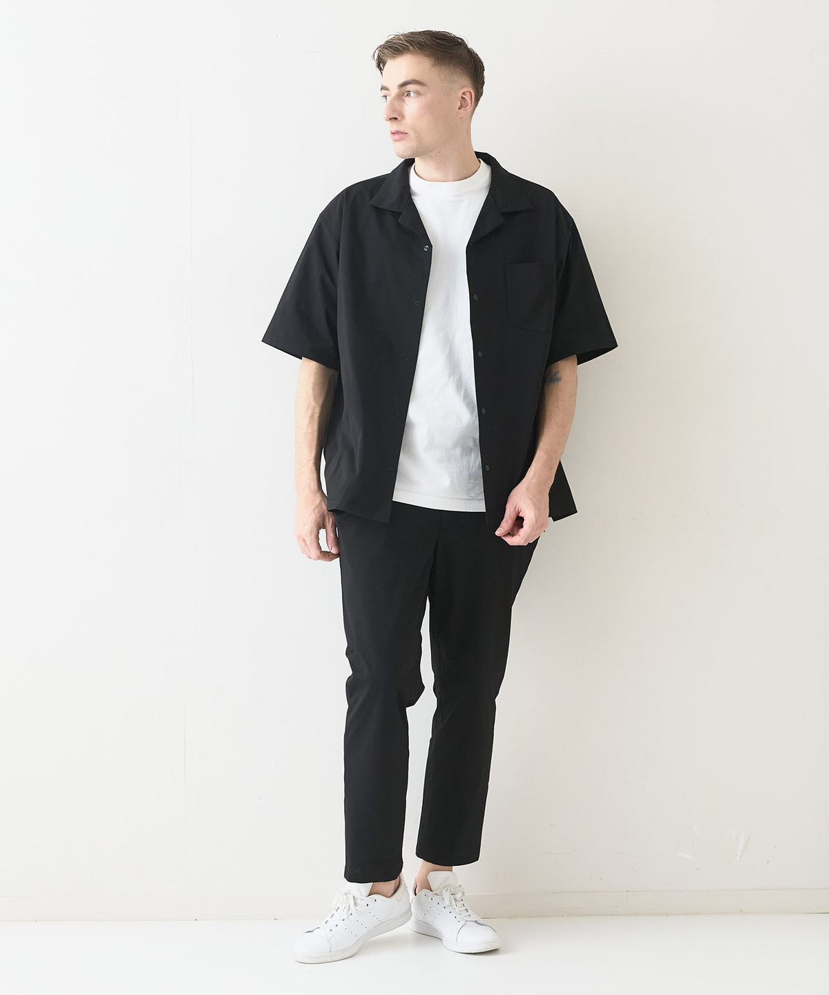 快適メッシュ素材 エアースルーテックオープンシャツ【BLUE