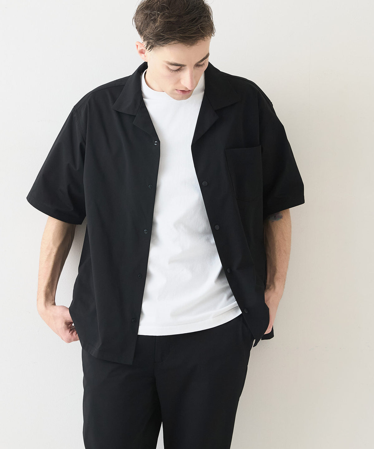 メッシュ素材 ブラック 長袖シャツ 快適メッシュ素材 エアースルーテックオープンシャツ【BLUE STANDARD