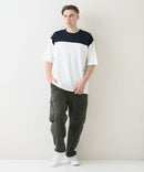 接触冷感 COOLスムース フェイクレイヤード フットボール切り替えリラックスフィットTシャツ  BLUE STANDARD