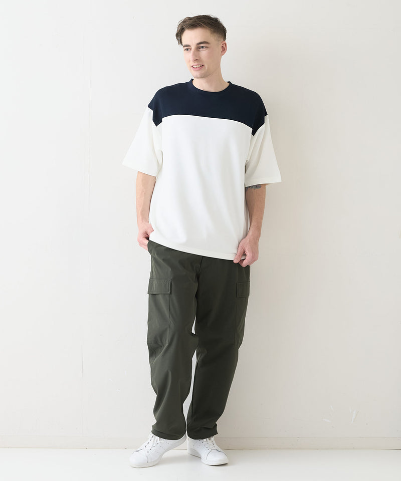 接触冷感 COOLスムース フェイクレイヤード フットボール切り替えリラックスフィットTシャツ  BLUE STANDARD
