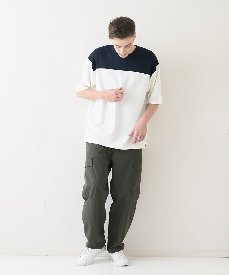 接触冷感 COOLスムース フェイクレイヤード フットボール切り替えリラックスフィットTシャツ  BLUE STANDARD