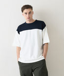 接触冷感 COOLスムース フェイクレイヤード フットボール切り替えリラックスフィットTシャツ  BLUE STANDARD