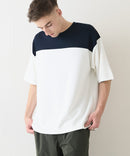 接触冷感 COOLスムース フェイクレイヤード フットボール切り替えリラックスフィットTシャツ  BLUE STANDARD
