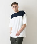 接触冷感 COOLスムース フェイクレイヤード フットボール切り替えリラックスフィットTシャツ  BLUE STANDARD