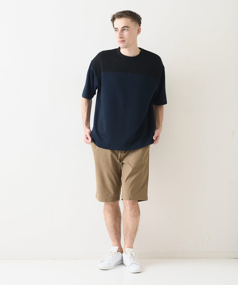 接触冷感 COOLスムース フェイクレイヤード フットボール切り替えリラックスフィットTシャツ  BLUE STANDARD