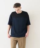 接触冷感 COOLスムース フェイクレイヤード フットボール切り替えリラックスフィットTシャツ  BLUE STANDARD