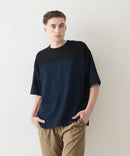 接触冷感 COOLスムース フェイクレイヤード フットボール切り替えリラックスフィットTシャツ  BLUE STANDARD