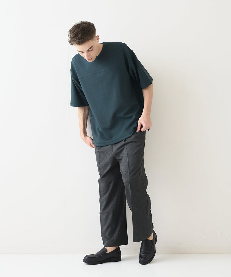 接触冷感 COOLスムース フェイクレイヤード フットボール切り替えリラックスフィットTシャツ  BLUE STANDARD
