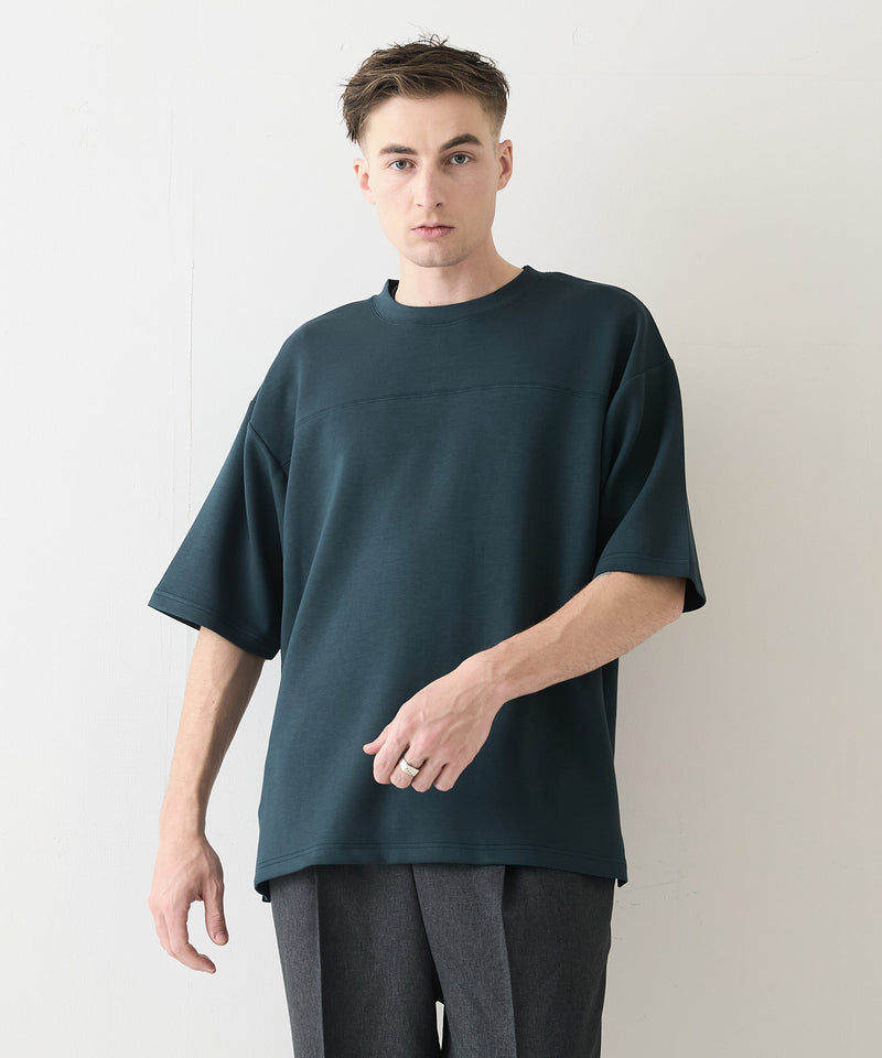 接触冷感 COOLスムース フェイクレイヤード フットボール切り替えリラックスフィットTシャツ  BLUE STANDARD