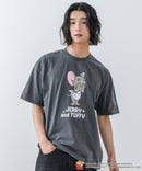 【TOMANDJERRY/トムとジェリー】オリジナルデザイン ジェリー タフィー パウダーブリーチ 加工 Tシャツ ドロップショルダー ビッグシルエット ヴィンテージライク 古着ライク ユニセックス キャラクター