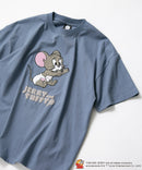 TOM AND JERRY トムとジェリー Tシャツ オリジナルデザイン ジェリー タフィー ドロップショルダー ビッグシルエット ユニセックス キャラクター ブルーグレーB柄 ❘ジーンズメイト公式オンラインショップ