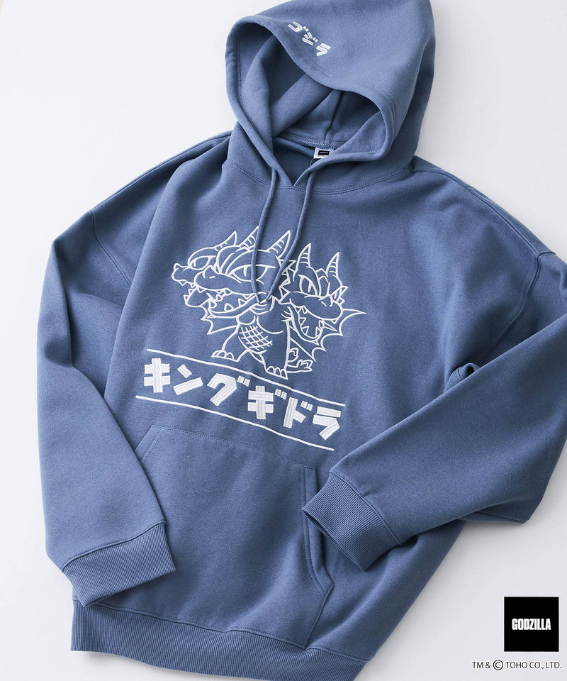 【GODZILLA/ゴジラ】ゴジラ キングギドラ オリジナルデザイン ビッグシルエット 裏起毛 プルオーバーパーカー フーディー ドロップショルダー オーバーサイズ