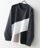 【BLUE STANDARD/ブルースタンダード】パフィースウェット 切り替え クルーネック トレーナー ストレッチ 春服