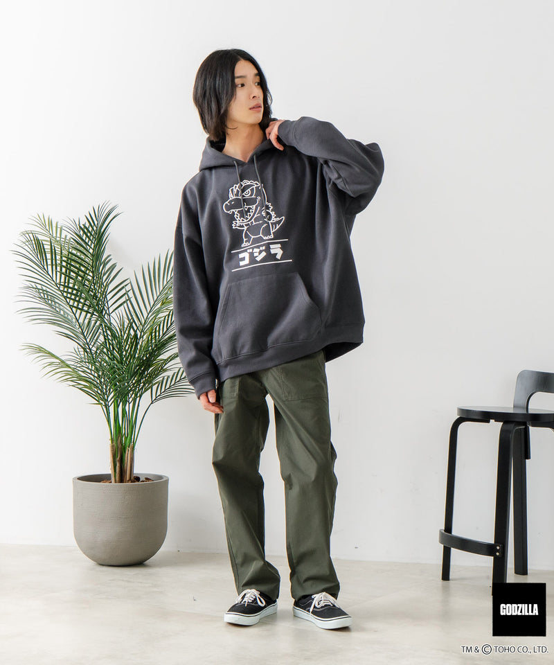 【GODZILLA/ゴジラ】ゴジラ キングギドラ オリジナルデザイン ビッグシルエット 裏起毛 プルオーバーパーカー フーディー ドロップショルダー オーバーサイズ