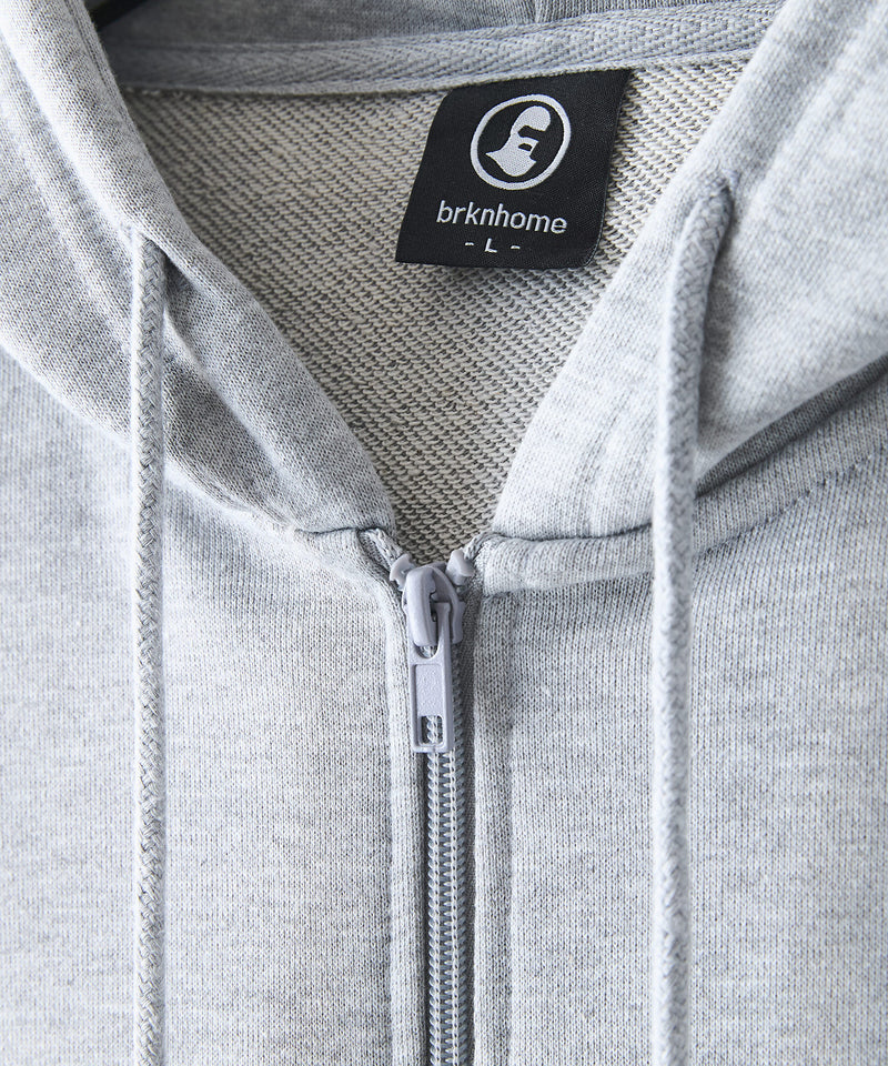 【BRKNHOME/ブロークンホーム】カレッジロゴ プリント フルジップ スウェットパーカー