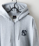 【SAVIER：サビアー】NY ロゴ刺繍 ショート丈 フルジップパーカー 【セットアップ可能】