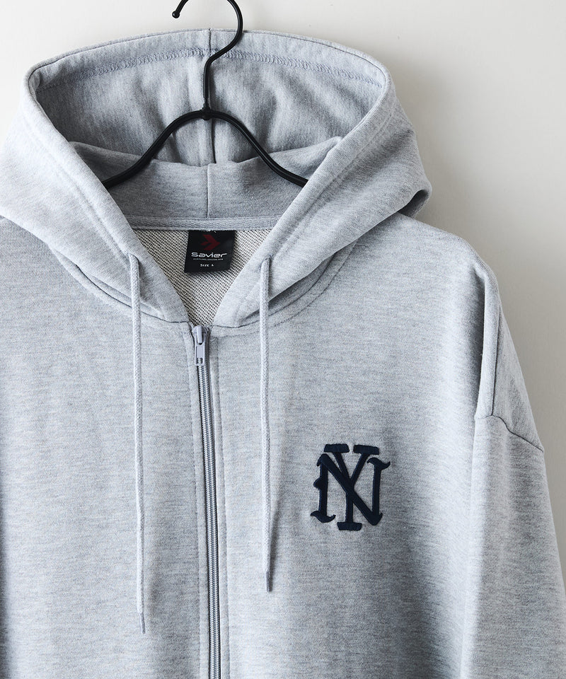 【SAVIER：サビアー】NY ロゴ刺繍 ショート丈 フルジップパーカー 【セットアップ可能】