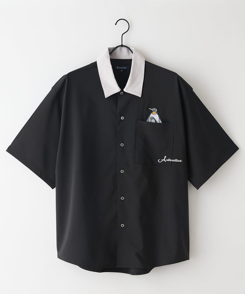 吸水速乾 UVカット ストレッチ胸ポケットアニマル刺繡 襟配色 シャツ 【BLUE STANDARD/ブルースタンダード】