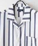 デオドラントドライ 吸水速乾 UVカット ストレッチ無地 ストライプ オープンカラーシャツ 開襟シャツ【BLUE STANDARD/ブルースタンダード】