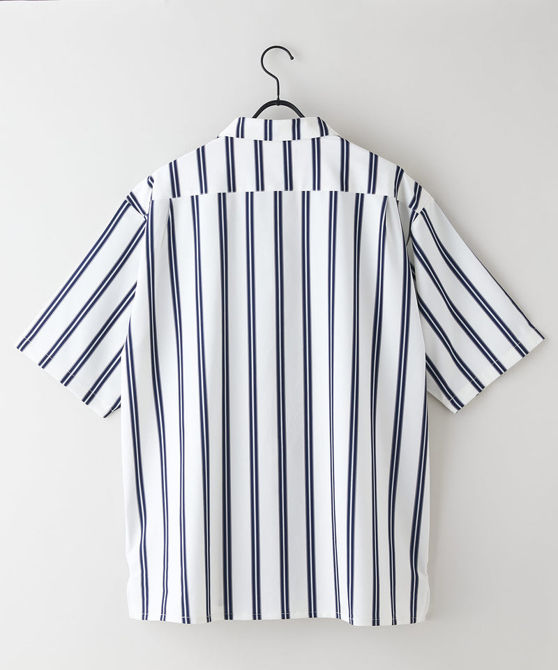 デオドラントドライ 吸水速乾 UVカット ストレッチ無地 ストライプ オープンカラーシャツ 開襟シャツ【BLUE STANDARD/ブルースタンダード】