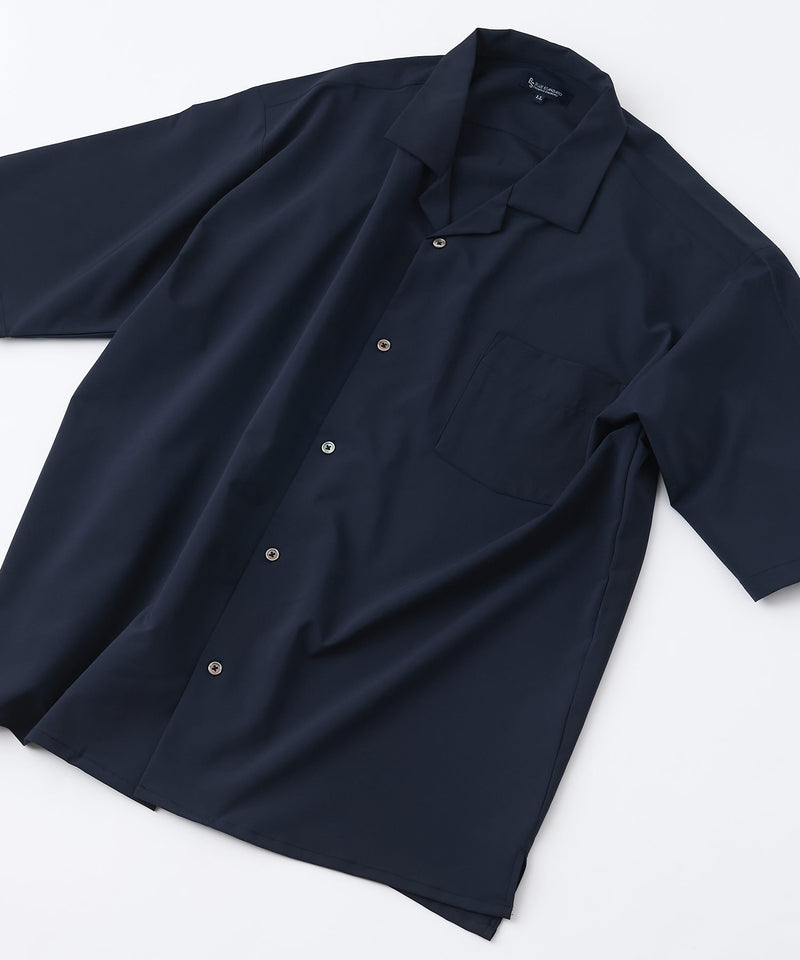 デオドラントドライ 吸水速乾 UVカット ストレッチ無地 ストライプ オープンカラーシャツ 開襟シャツ【BLUE STANDARD/ブルースタンダード】