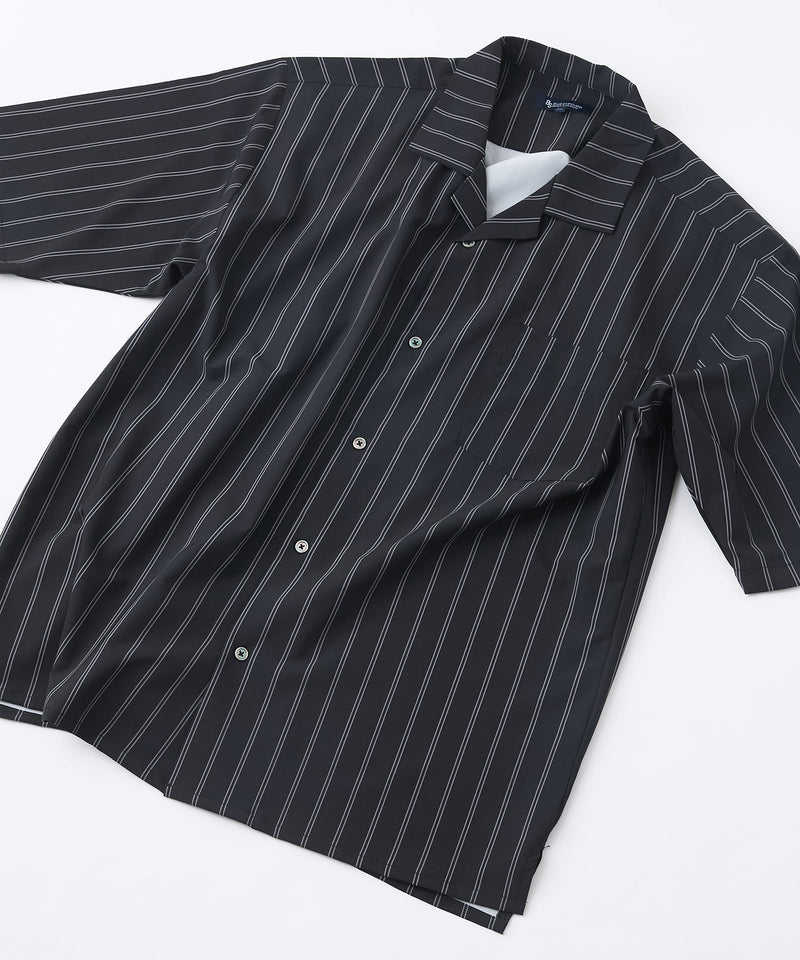 デオドラントドライ 吸水速乾 UVカット ストレッチ無地 ストライプ オープンカラーシャツ 開襟シャツ【BLUE STANDARD/ブルースタンダード】