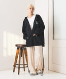 【SAVIER：サビアー】LA ロゴ刺繍 ショート丈 フルジップパーカー 【セットアップ可能】