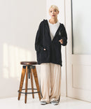 【SAVIER：サビアー】LA ロゴ刺繍 ショート丈 フルジップパーカー 【セットアップ可能】