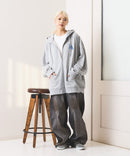 【SAVIER：サビアー】LA ロゴ刺繍 ショート丈 フルジップパーカー 【セットアップ可能】