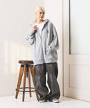 【SAVIER：サビアー】LA ロゴ刺繍 ショート丈 フルジップパーカー 【セットアップ可能】