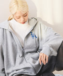 【SAVIER：サビアー】LA ロゴ刺繍 ショート丈 フルジップパーカー 【セットアップ可能】