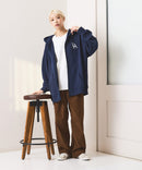 【SAVIER：サビアー】LA ロゴ刺繍 ショート丈 フルジップパーカー 【セットアップ可能】