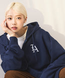 【SAVIER：サビアー】LA ロゴ刺繍 ショート丈 フルジップパーカー 【セットアップ可能】